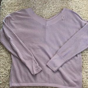 Purple Waffle Knitted Double V Neck Long Sleeve
